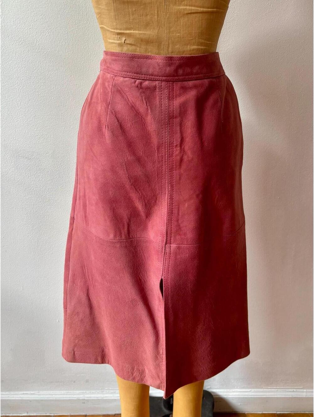 Vintage 1960s Pink Suede Fox Fur Collar Cape Coat Skirt Suit Ensemble - Picture 7 of 9
